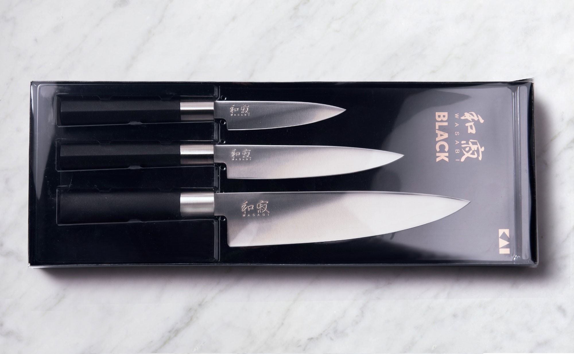 Kai Wasabi Black 67-W23, 3-piece knife set with sharpener